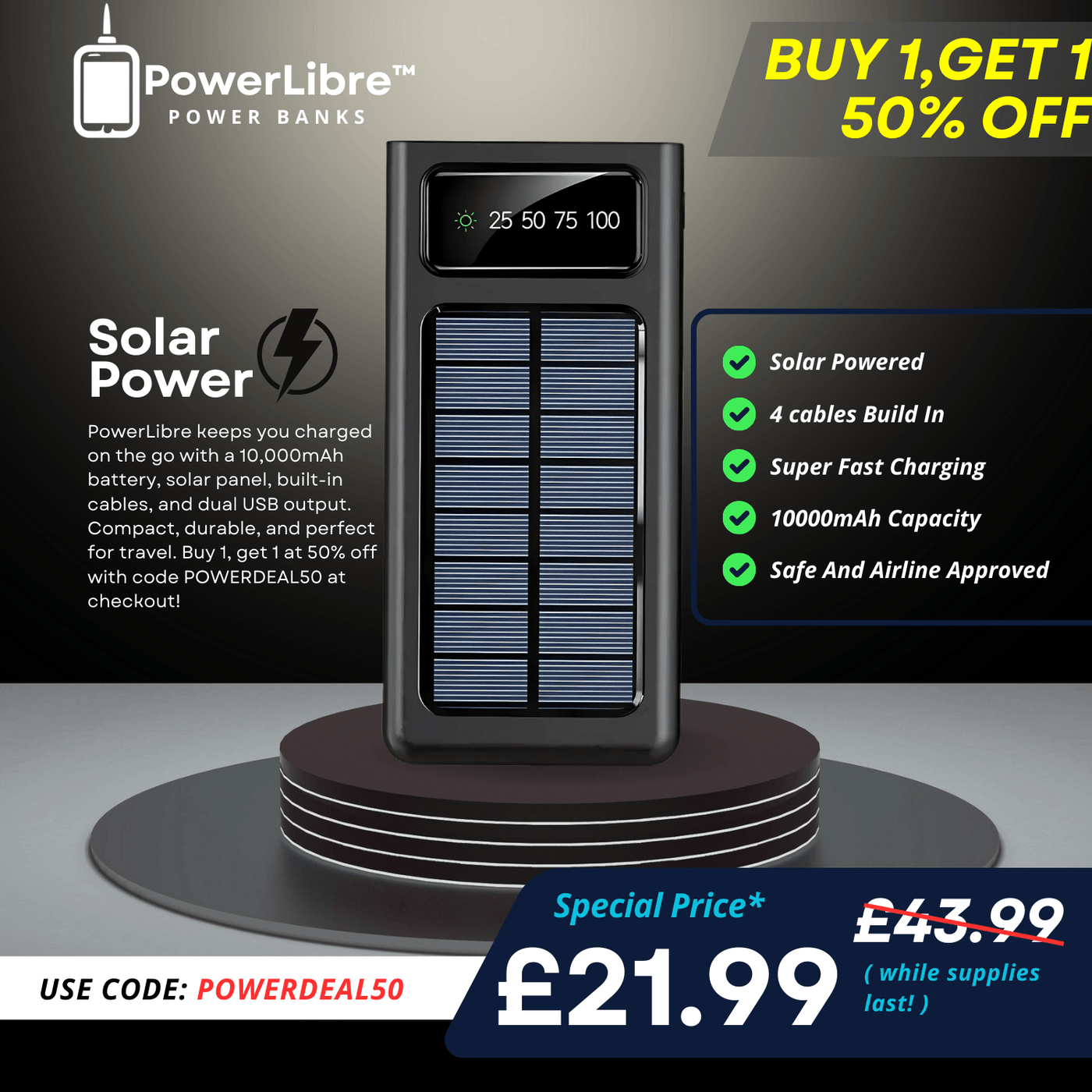 PowerLibre solar power bank, showcase the promotion