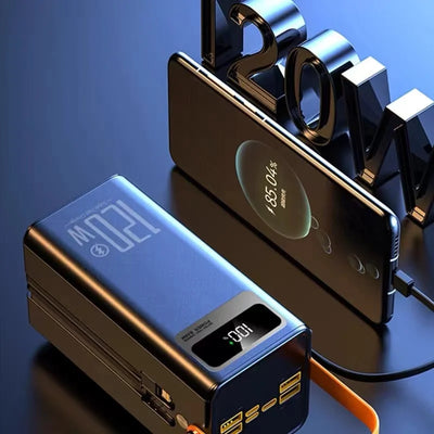 New 120W Built-in Cable, Large Capacity 160000mAh, Super Fast Power Bank, Outdoor Camping Live Streaming Mobile Power Supply