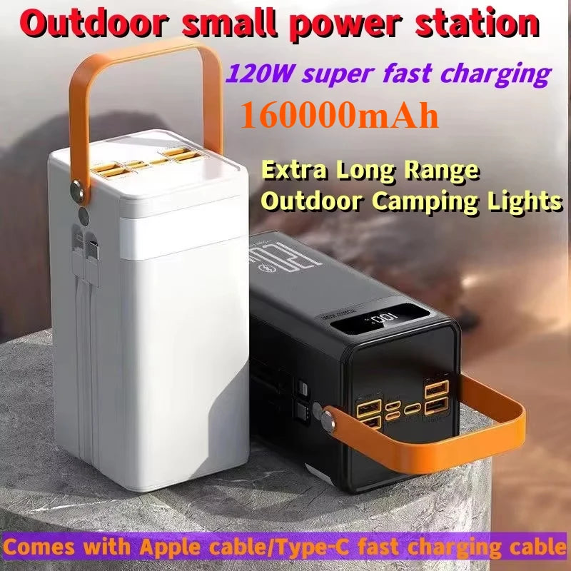 New 120W Built-in Cable, Large Capacity 160000mAh, Super Fast Power Bank, Outdoor Camping Live Streaming Mobile Power Supply