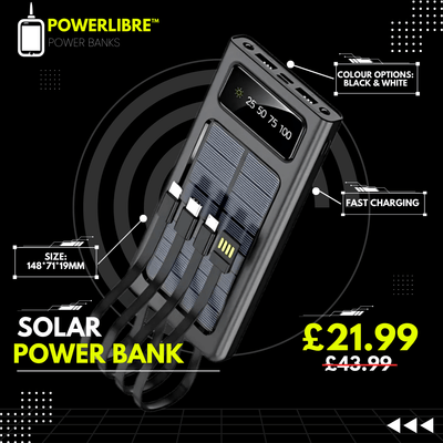 PowerLibre solar power bank, showcase key info 