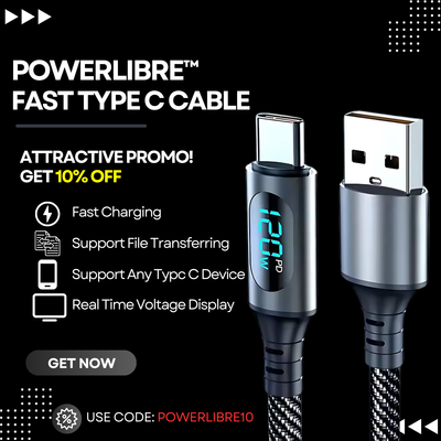 PowerLibre™ Fast type c charger that is usb c charger - showing the facts about the charger.