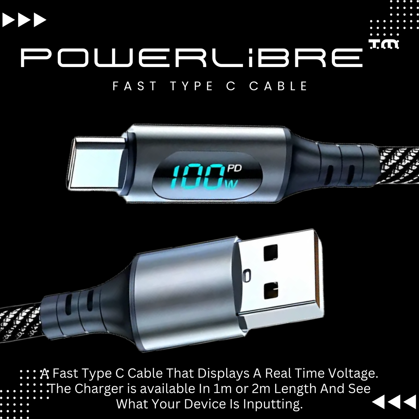 PowerLibre™ Fast type c charger that is usb c charger - showing the key information about the charger.