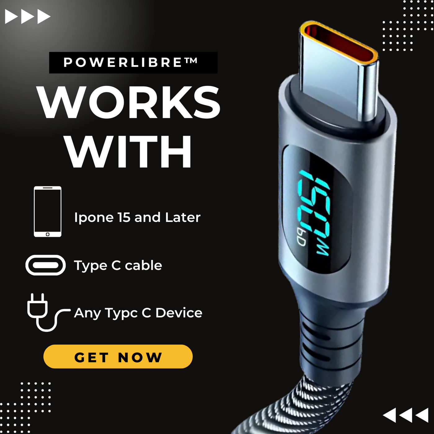PowerLibre™ Fast type c charger that is usb c charger - showing what type of device works with this charger.